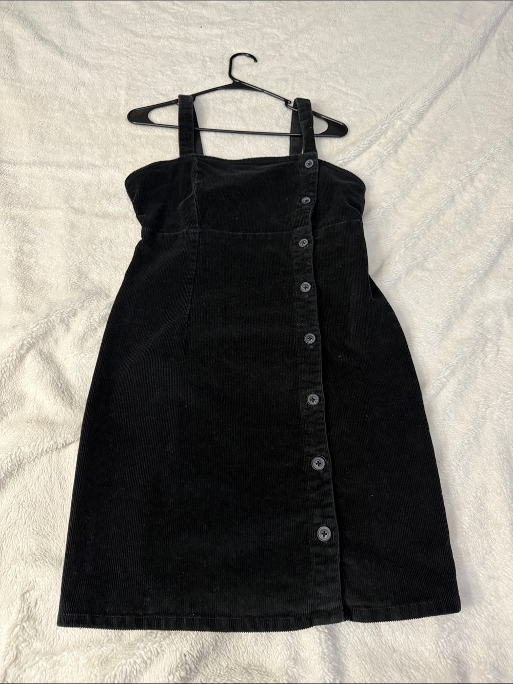 Black Corduroy Button-Front Strap Dress